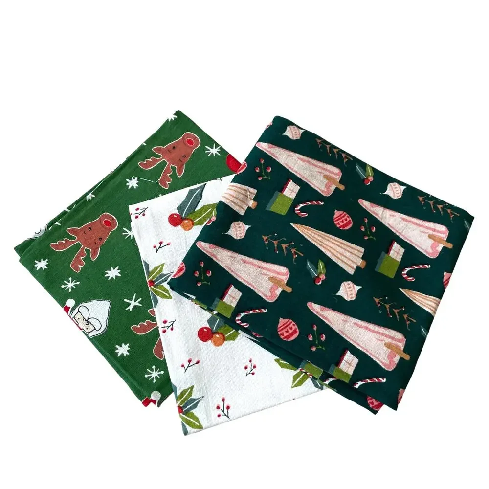 MAHOGANY Set of 3 Christmas Holiday Printed Flour Sack Kitchen Towels New